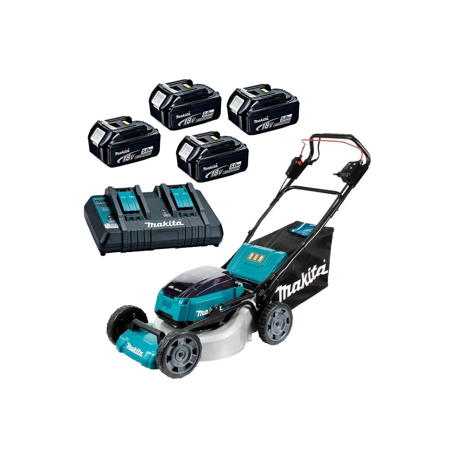 Makita dlm462pt4 18vx2 4×5.0ah lxt brushless lawn mower kit